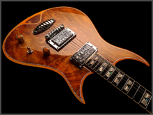 Zerberus Morpheus custom electric guitar Orange Burst stone top body close-up